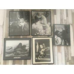 Romance zwart wit poster schilderijen romantiek 5 stuks