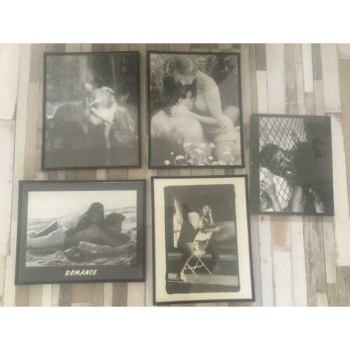 Romance zwart wit poster schilderijen romantiek 5 stuks