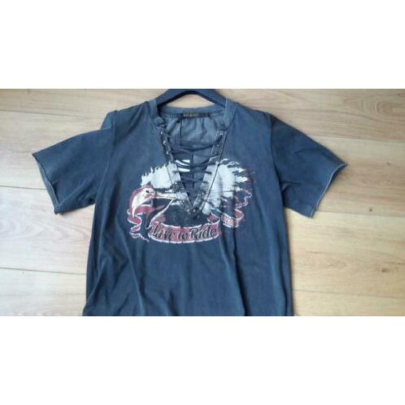 Rude Riders T-shirt Eagle vetersluiting Biker Motor maat S