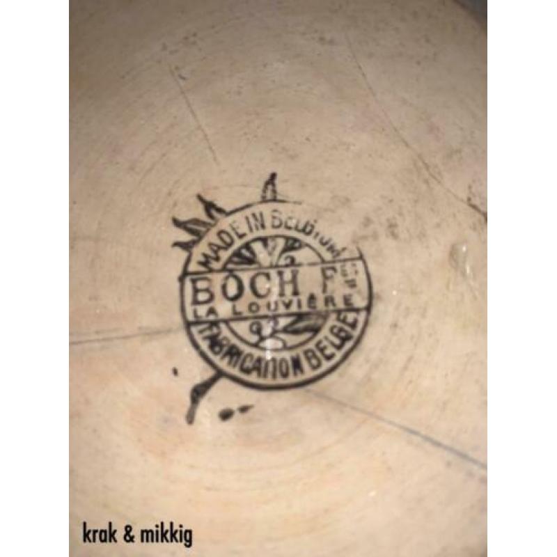 Brocante oude Boch schaal "krak & mikkig"