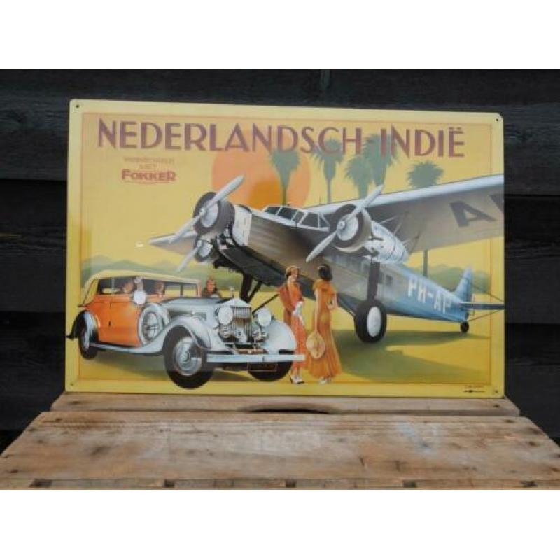 Uniek! Blikken bord Nederlandsch Indië - Fokker