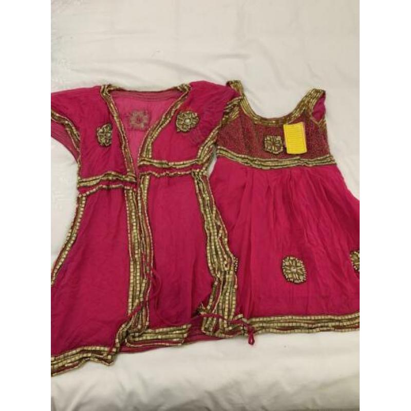 2-delig roze jurkje met gouden kralen mt36