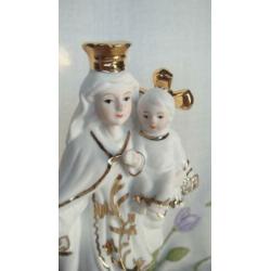 Wit met goud porseleinen beeldje O.L.Vrouw van de Carmel