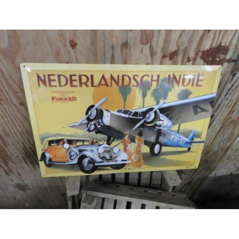 Uniek! Blikken bord Nederlandsch Indië - Fokker