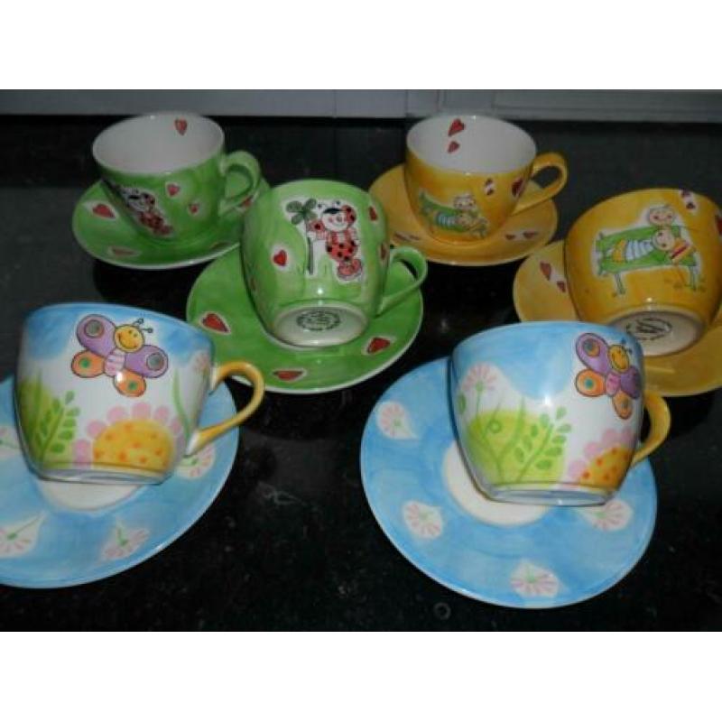 3 x 2 gezellige en leuke kop en schotel;