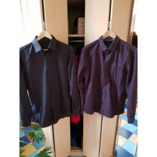 2 Heren Overhemden Maat L Kleuren Zwart en Paars