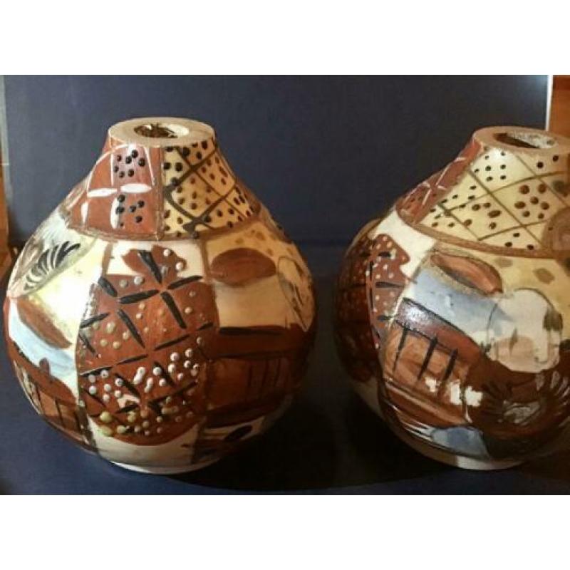 Vintage japans keramiek vaas 2 stuks bolvaas japans satsuma?