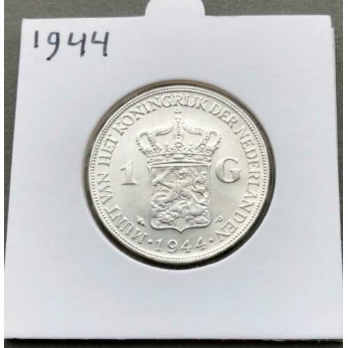 Schaarse zilveren 1 gulden 1944 Wilhelmina in UNC kwaliteit,
