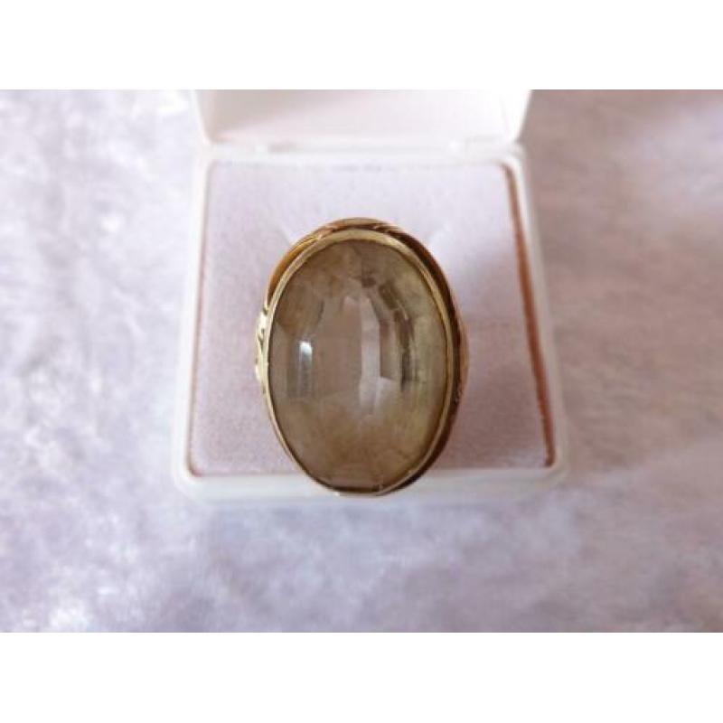 Prachtige 14 Kt Gouden Ring met grote Citrien - maat 19