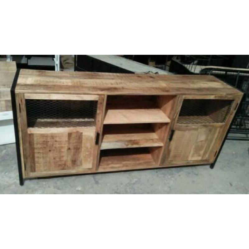 Industriële hoge kast Moza massief mangohout industrieel