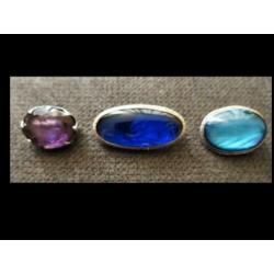 Drie Zilveren Broches met Bijzonder Stenen!!!