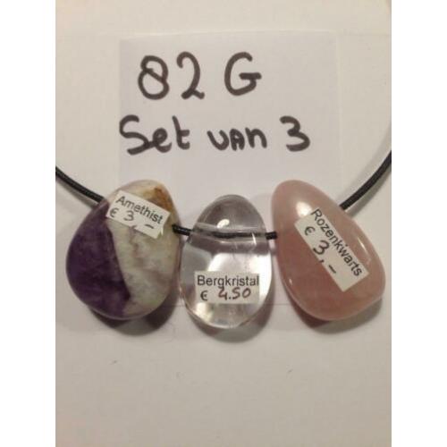 (Set 82G)3x Edelsteenhanger Amethist Bergkristal Rozenkwarts