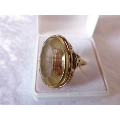 Prachtige 14 Kt Gouden Ring met grote Citrien - maat 19