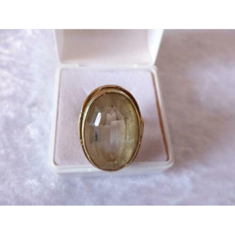 Prachtige 14 Kt Gouden Ring met grote Citrien - maat 19