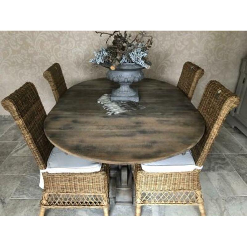 Grenen ronde kolompoot eettafel ( uitschuifbaar)