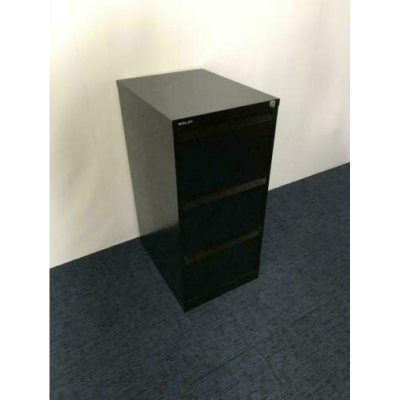 8 x Bisley hangmappenkast / dossierkast, 3 lades, zwart