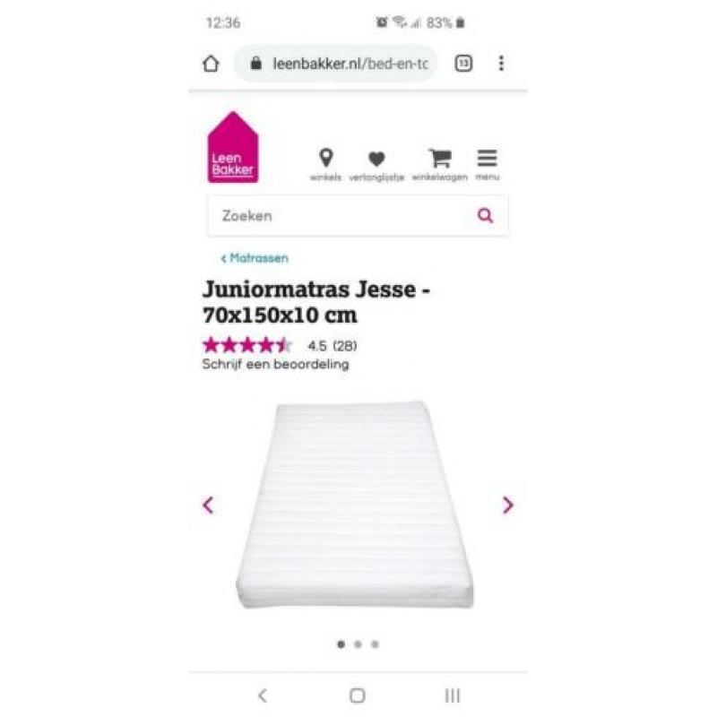 Matras Jesse kinderbed 150x70x10cm nieuw