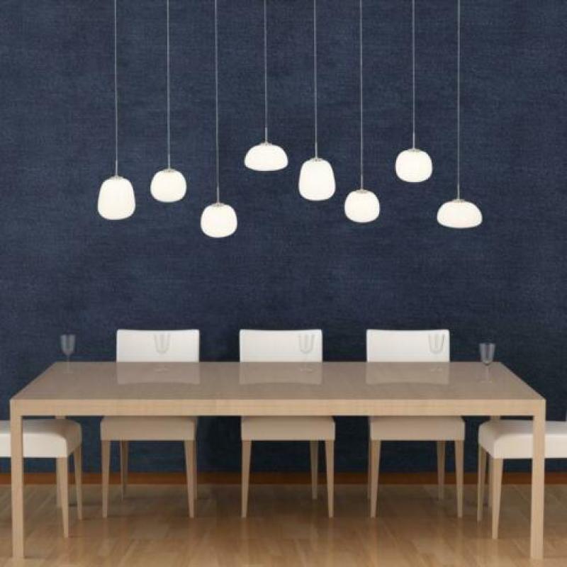 RVS hanglamp met witte glazen bollen 1491ST