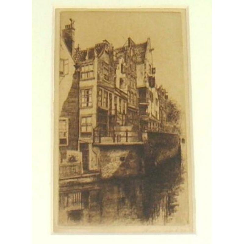 Antiek zeefdruk, gesigneerd en gedateerd 1920.