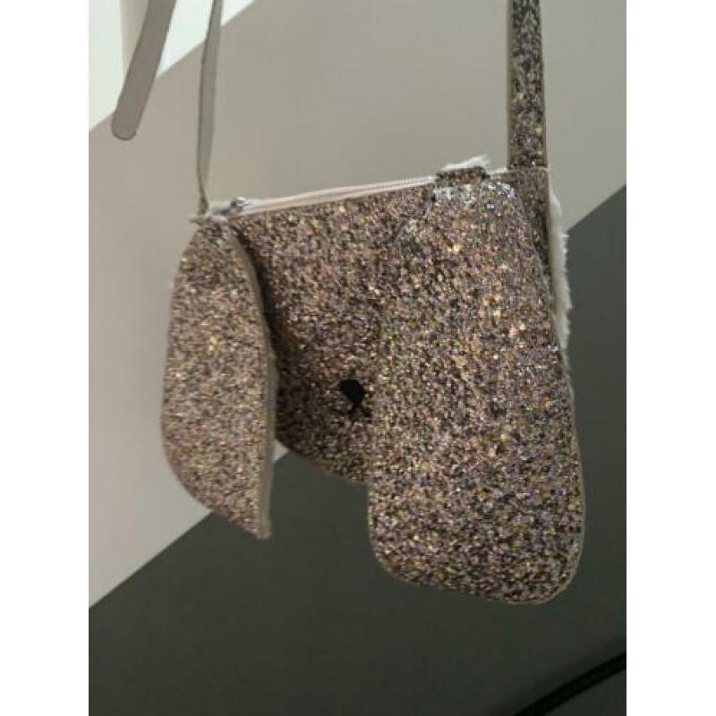 Glittertasje konijn. Oud roze, goud, rosé. Nieuw!!