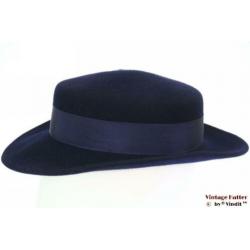Vintage Dameshoed Breiter donker blauw met veren 56