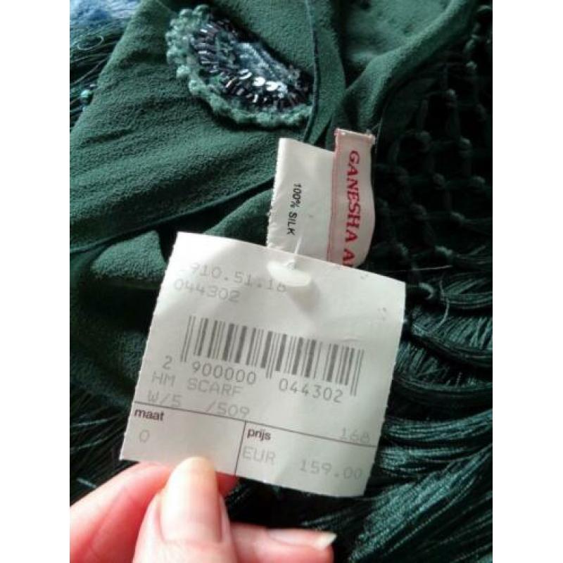 Ganesha Abu designer groene sjaal, zijde, nieuw/labels