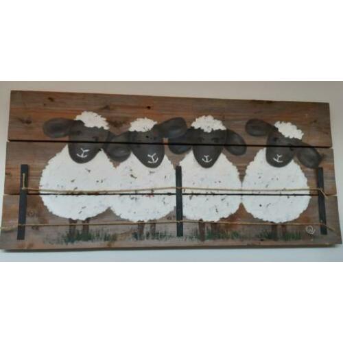 Schilderij nieuw op oud hout geschilderd, afm 1.10 x 0.50