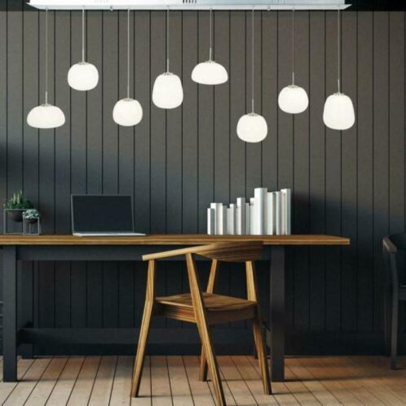 RVS hanglamp met witte glazen bollen 1491ST