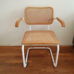 Vintage Thonet stijl stoel lichtbruin met wit
