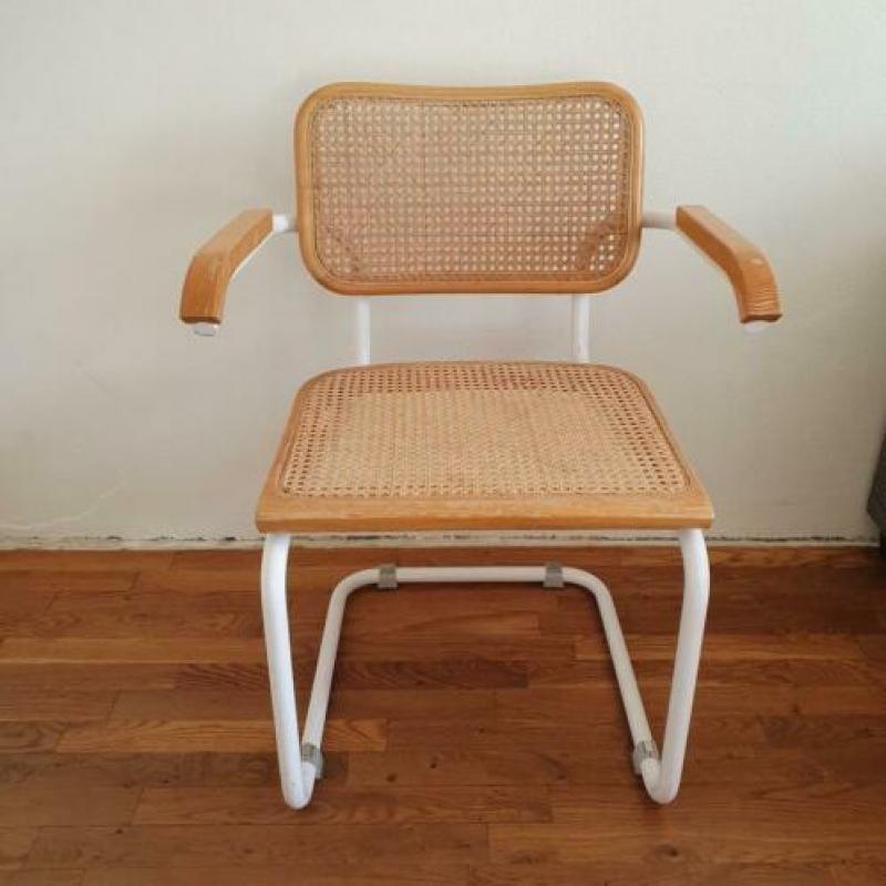 Vintage Thonet stijl stoel lichtbruin met wit