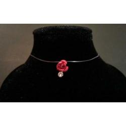 Nieuw! Collier Ketting + Swarowski kristal hanger roos rood