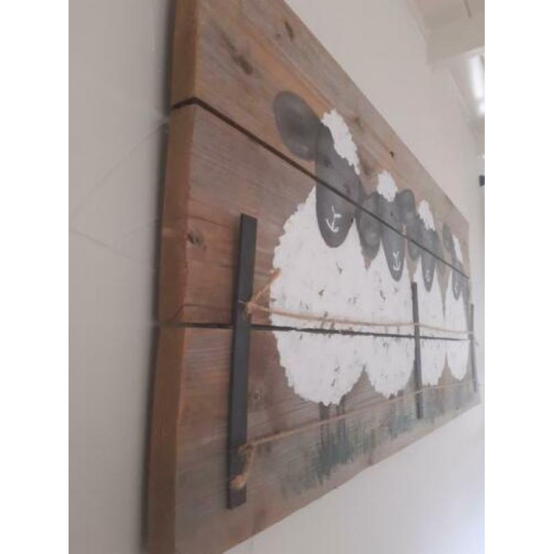 Schilderij nieuw op oud hout geschilderd, afm 1.10 x 0.50