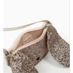 Glittertasje konijn. Oud roze, goud, rosé. Nieuw!!