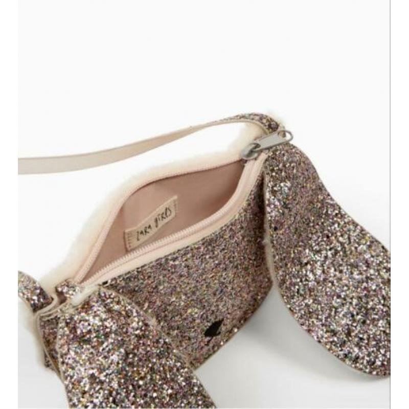 Glittertasje konijn. Oud roze, goud, rosé. Nieuw!!