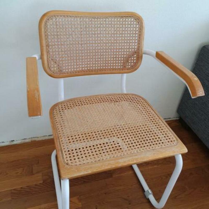 Vintage Thonet stijl stoel lichtbruin met wit