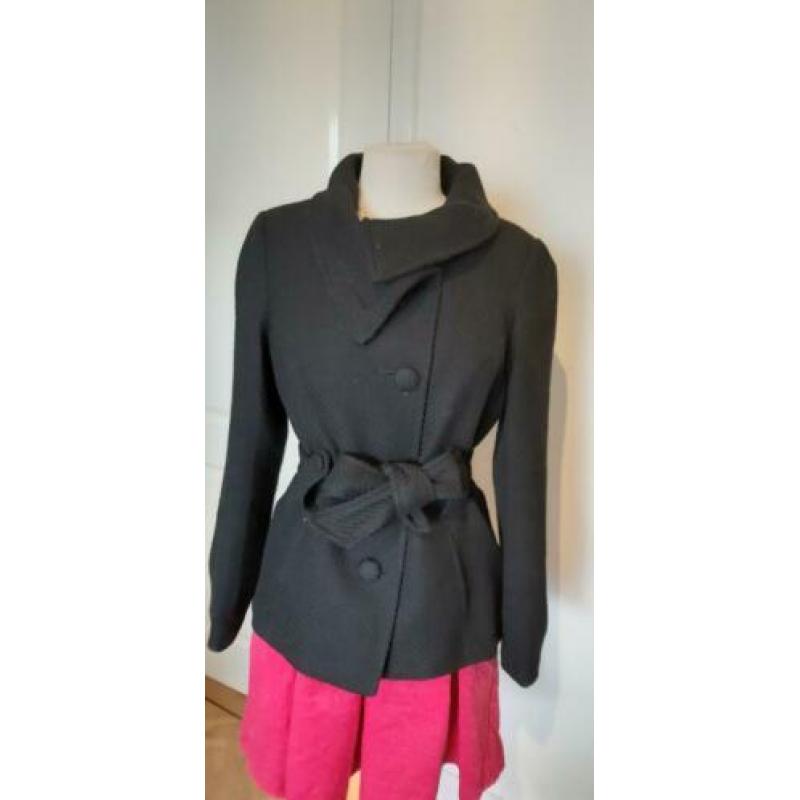 Wollen jas | Kor | zwart | maat 40 | hooge kraag |