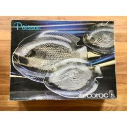 Arcoroc schalenset vissen vintage