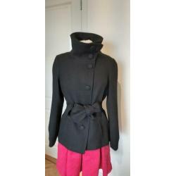 Wollen jas | Kor | zwart | maat 40 | hooge kraag |