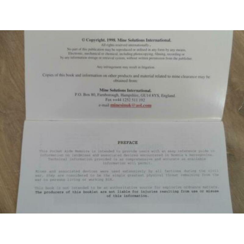Mijnen boekje, AIDE MEMOIRE, SFOR Bosnie (pocket)