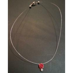 Nieuw! Collier Ketting + Swarowski kristal hanger roos rood