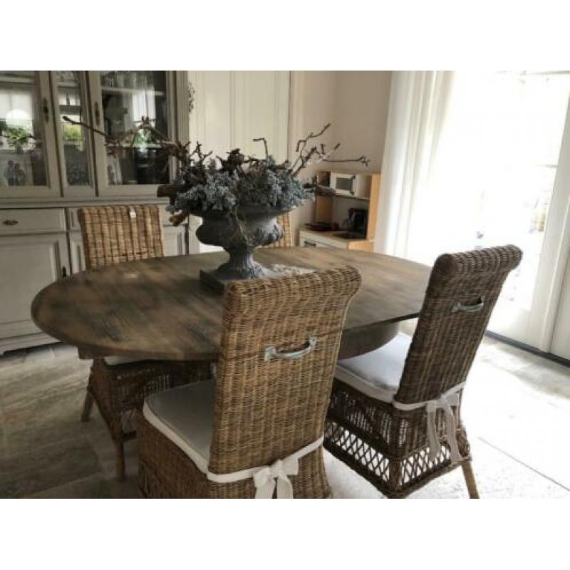 Grenen ronde kolompoot eettafel ( uitschuifbaar)