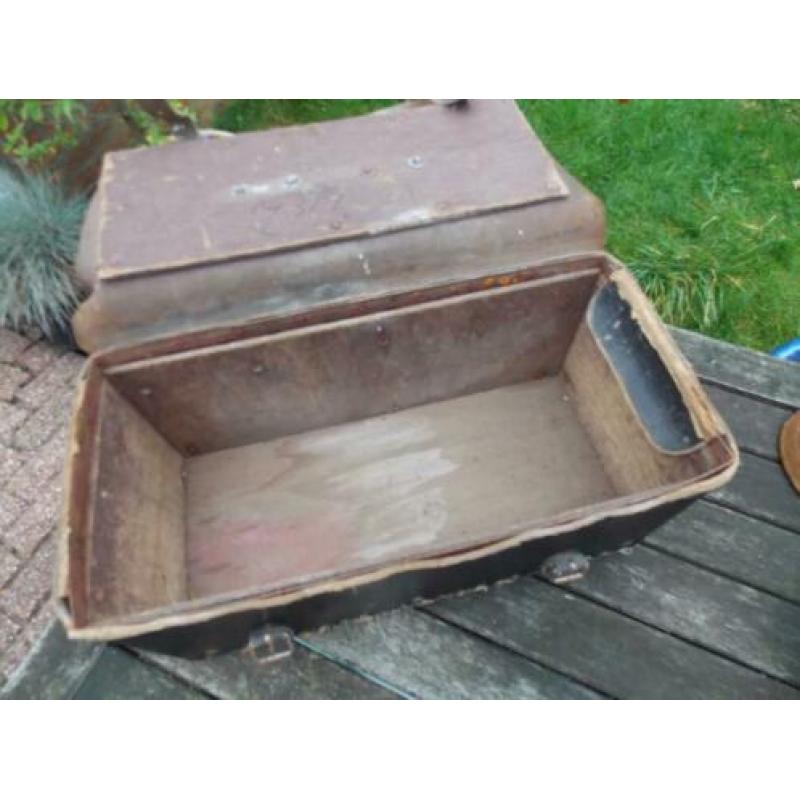 Mooie ouwe leer leren gereedschapstas zwart 45 x 21 en 21 c