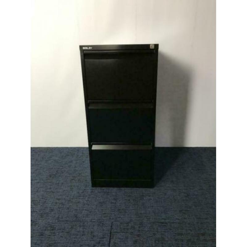 8 x Bisley hangmappenkast / dossierkast, 3 lades, zwart
