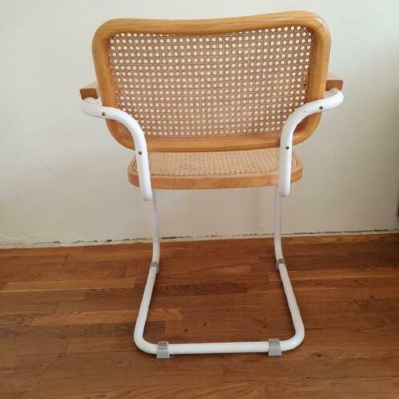 Vintage Thonet stijl stoel lichtbruin met wit