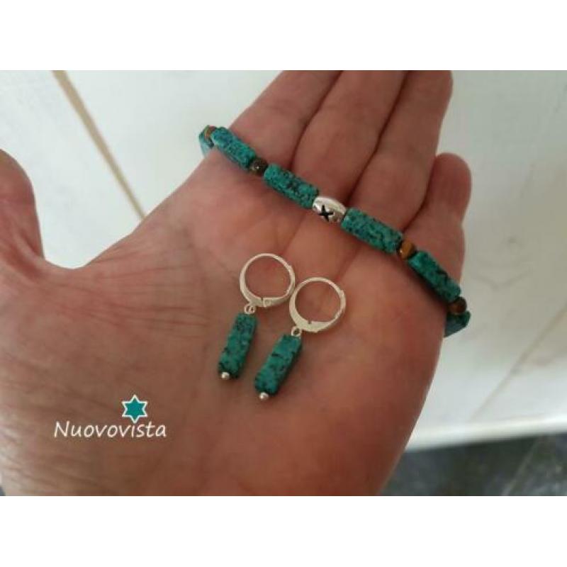 Nieuw ** Natuursteen Armband met Oorbellen Dalmatier Setje