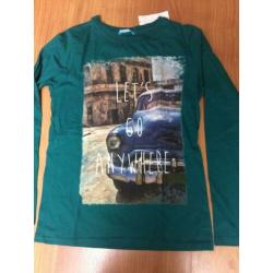 HEMA mooi NIEUW groen shirt + opdruk oldtimer maat 146 / 152