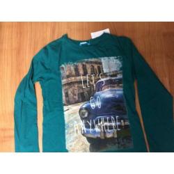 HEMA mooi NIEUW groen shirt + opdruk oldtimer maat 146 / 152