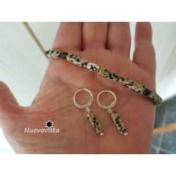 Nieuw ** Natuursteen Armband met Oorbellen Dalmatier Setje