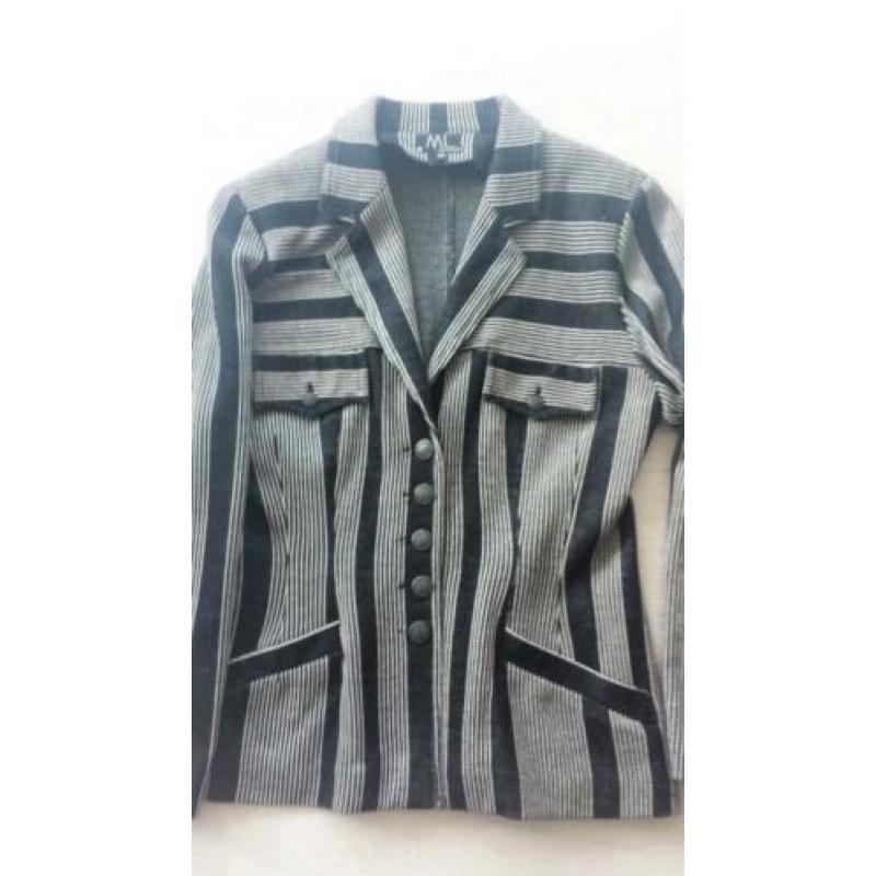 ML COLLECTIONS lang zwart beige gestreept colbert, mt 38