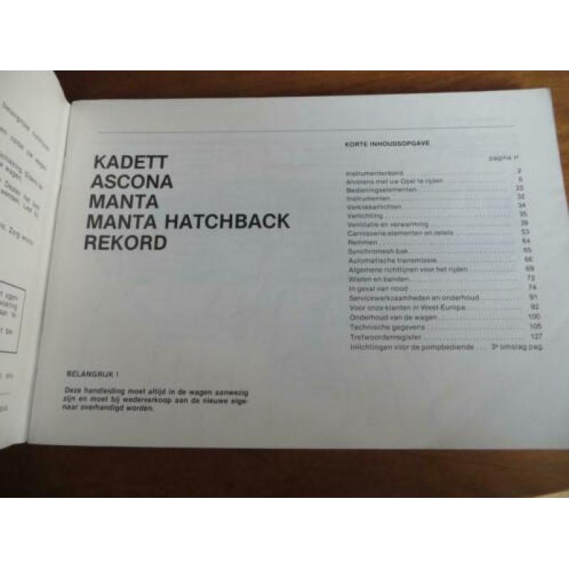 Instructieboek Opel Kadett, Ascona, Manta, Rekord 9-1979